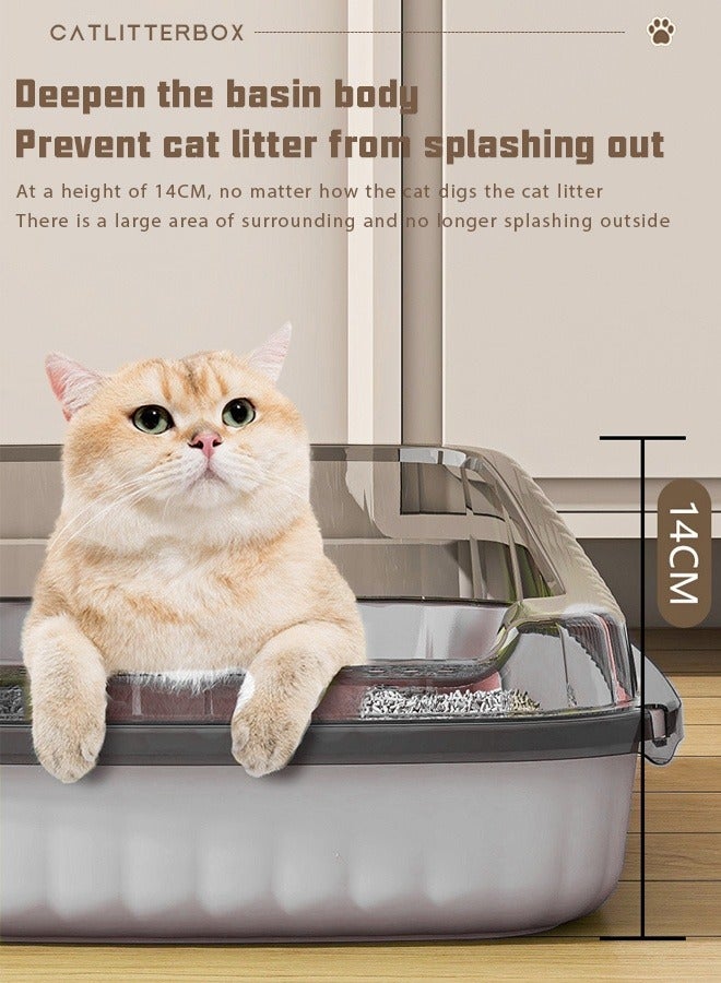 صندوق فضلات للقطط، صندوق فضلات شبه مغلق مزود بمصفاة، مناسب للقطط الصغيرة، صناديق فضلات متعددة الاستخدامات، مستلزمات الحيوانات الأليفة، صندوق فضلات يتسع لـ 12 لترًا من فضلات القطط، مزود بمجرفة فضلات ودواسة مجوفة على شكل قطة لمنع خروج الرمل من الحوض، صندوق فضلات سميك للقطط الصغيرة (رمادي) - Image 5